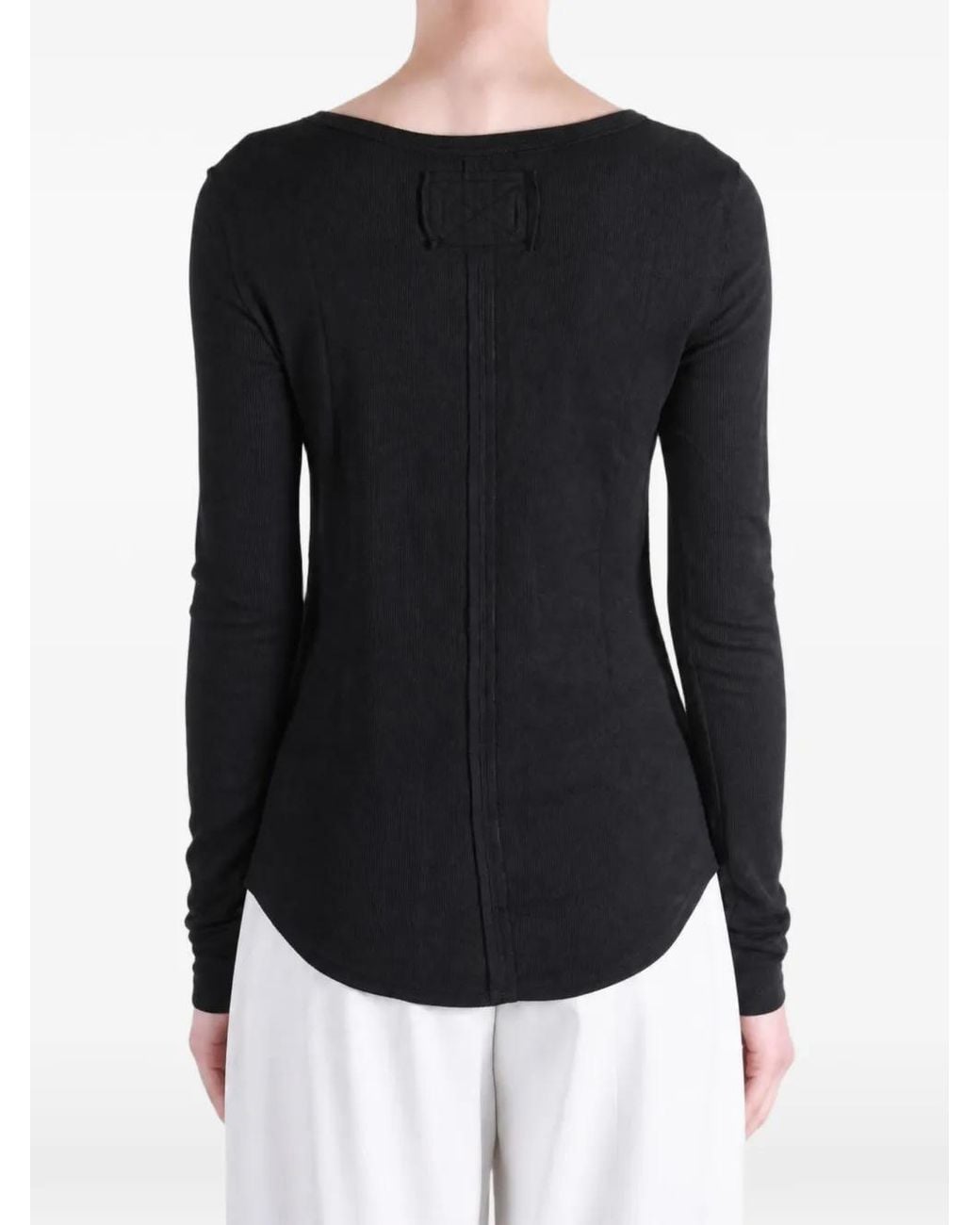 Free People Blue Ribbed-Knit Henley T-Shirt