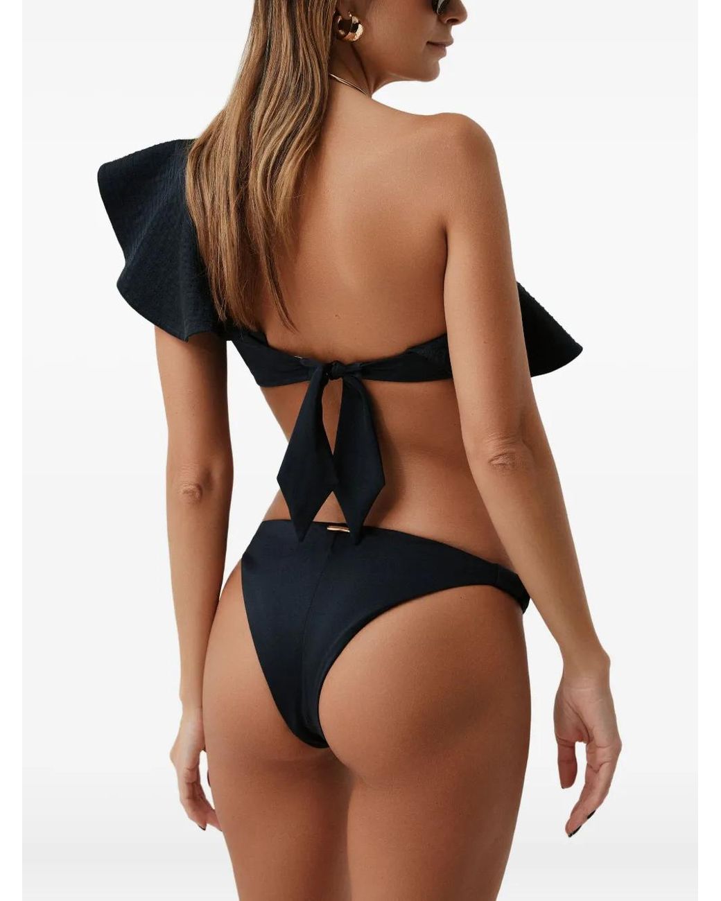 SOFIA ERHAN Black Ruffle One-Shoulder Bikini