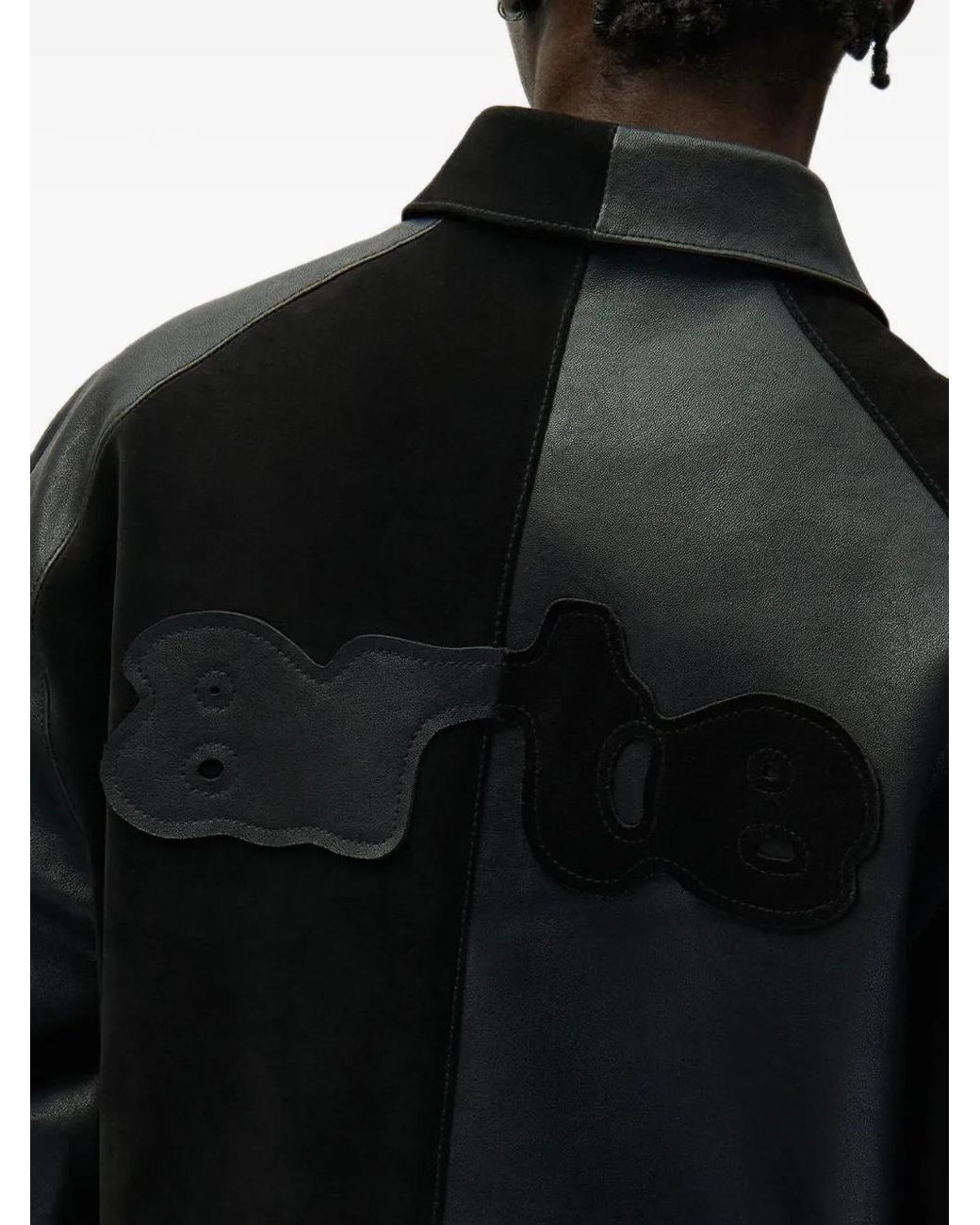 Arte' Black Logo-Patch Panelled Leather Jacket