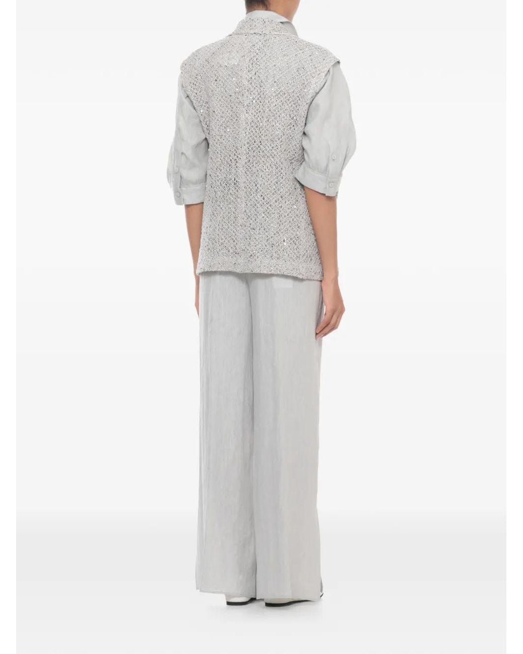 Panicale White Sequin-Embellished Sleeveless Jacket