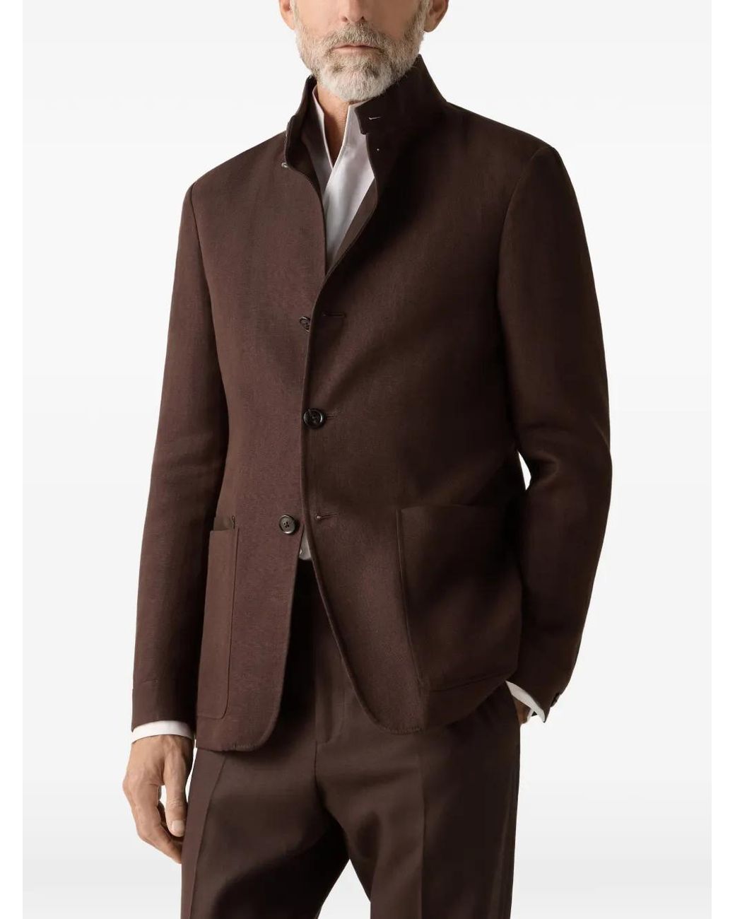 Zegna Brown Il Conte Oasi Lino Buttoned Jacket for men