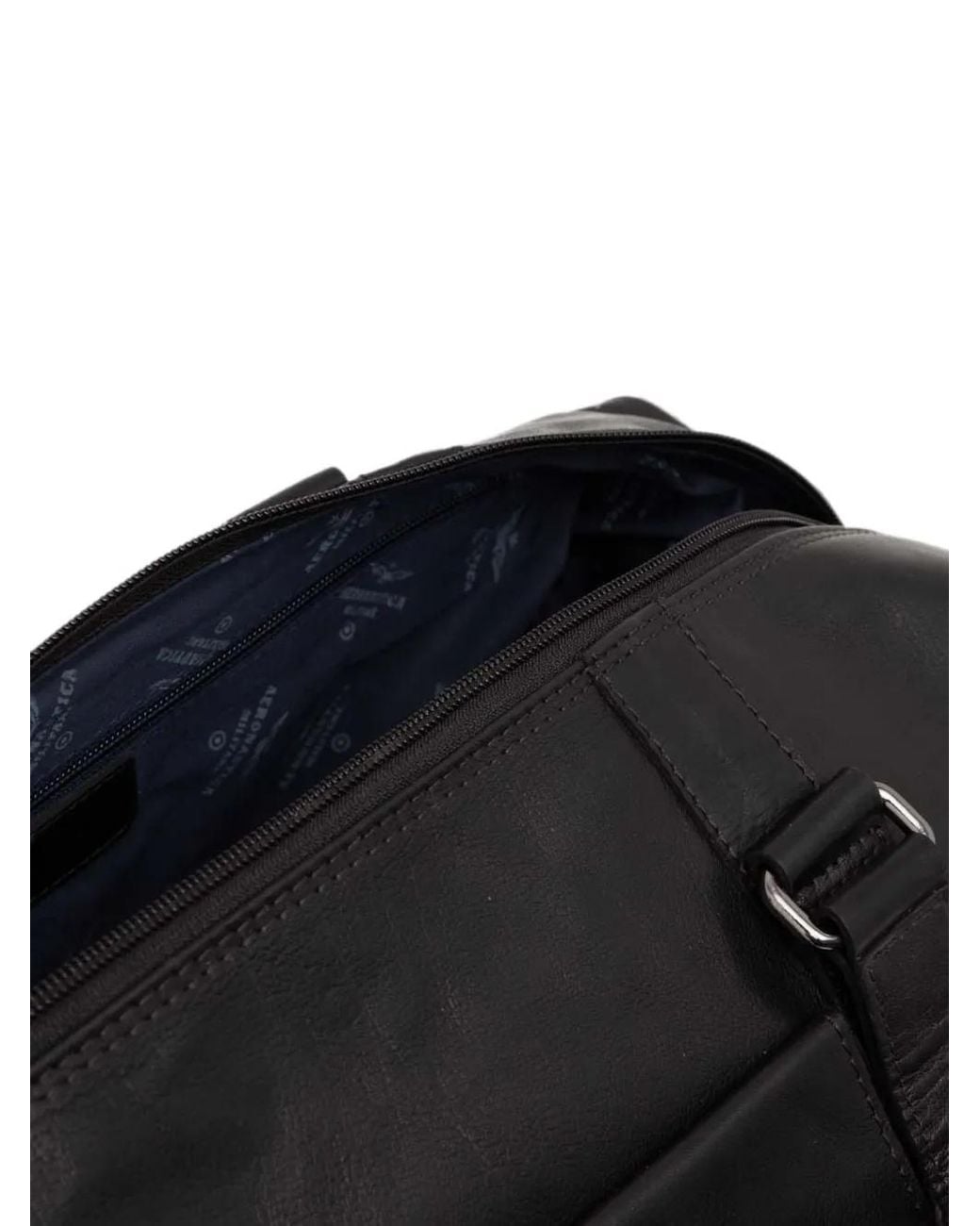 Aeronautica Militare Black Logo-Plaque Leather Holdall for men