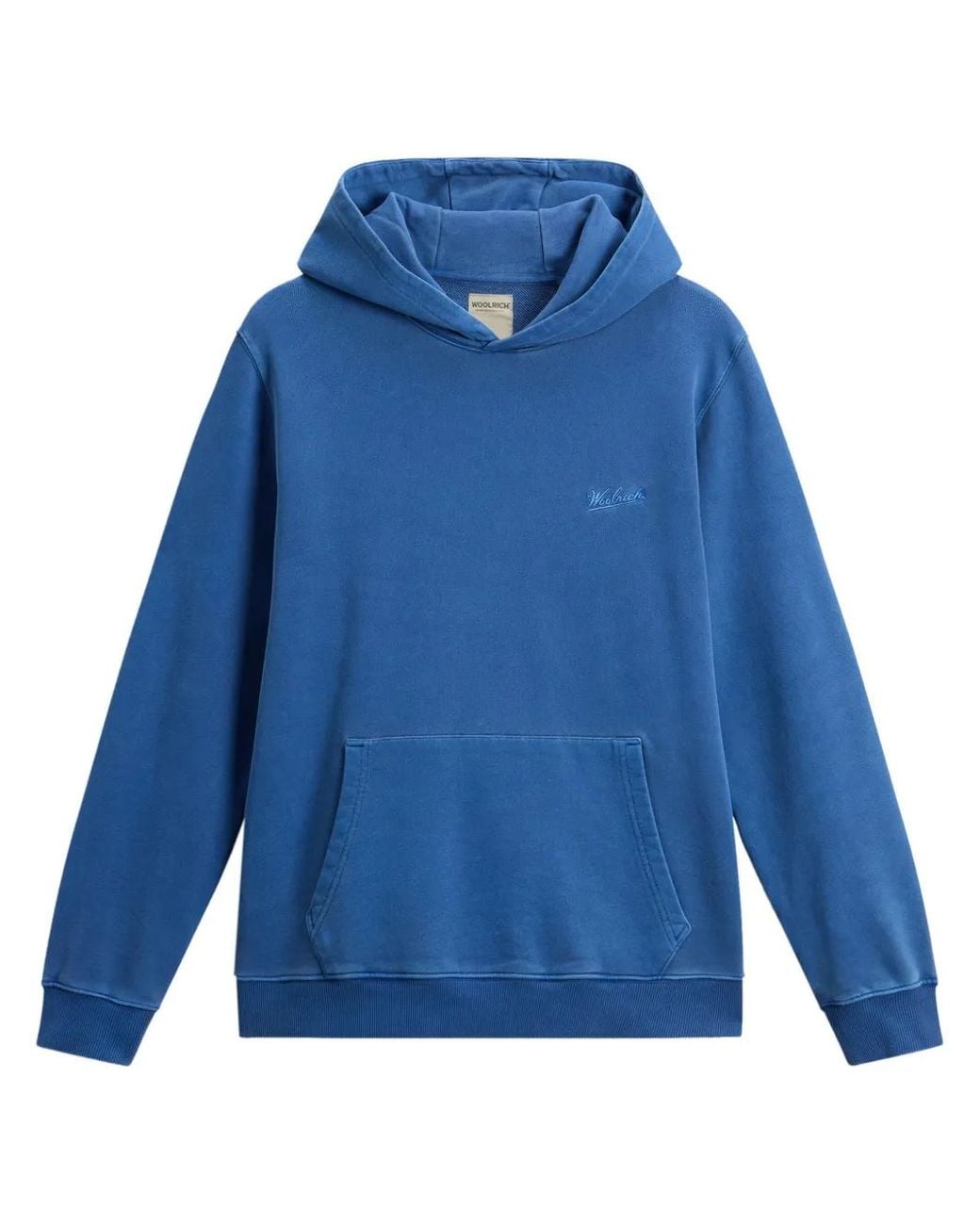 Woolrich Blue Logo-Embroidered Cotton Hoodie for men