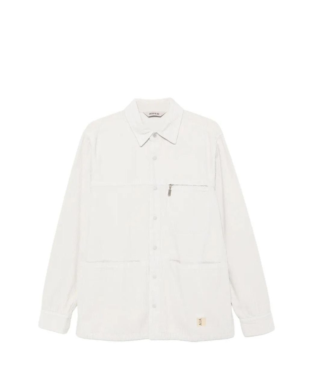 Aspesi White Corduroy Zip-Pocket Shirt for men