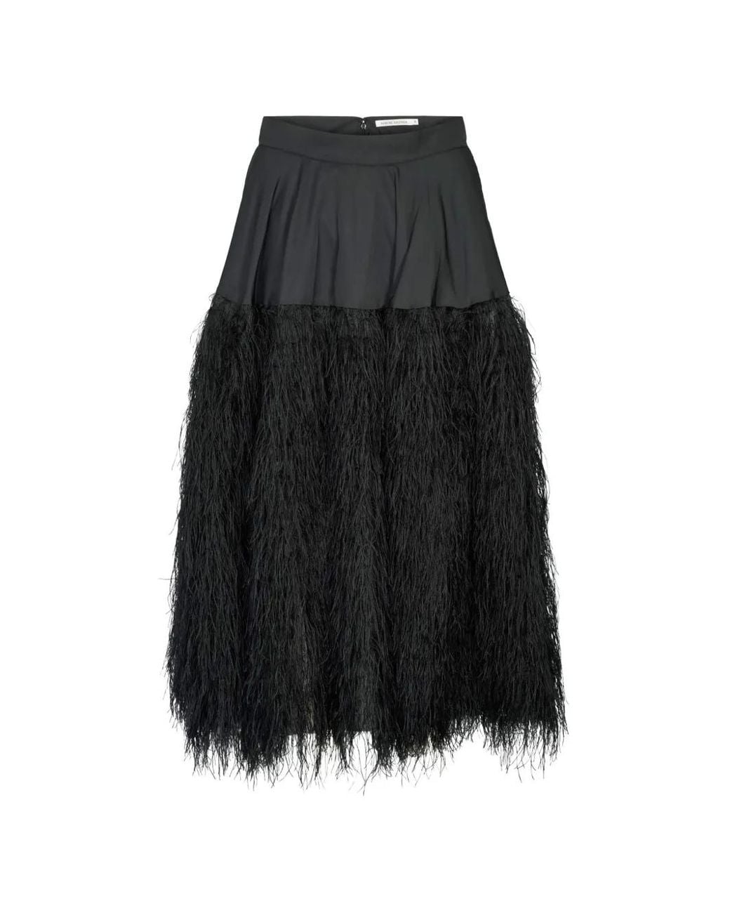 Rabens Saloner Black Jupe Mi-Longue Magna Plissée À Détails De Plumes