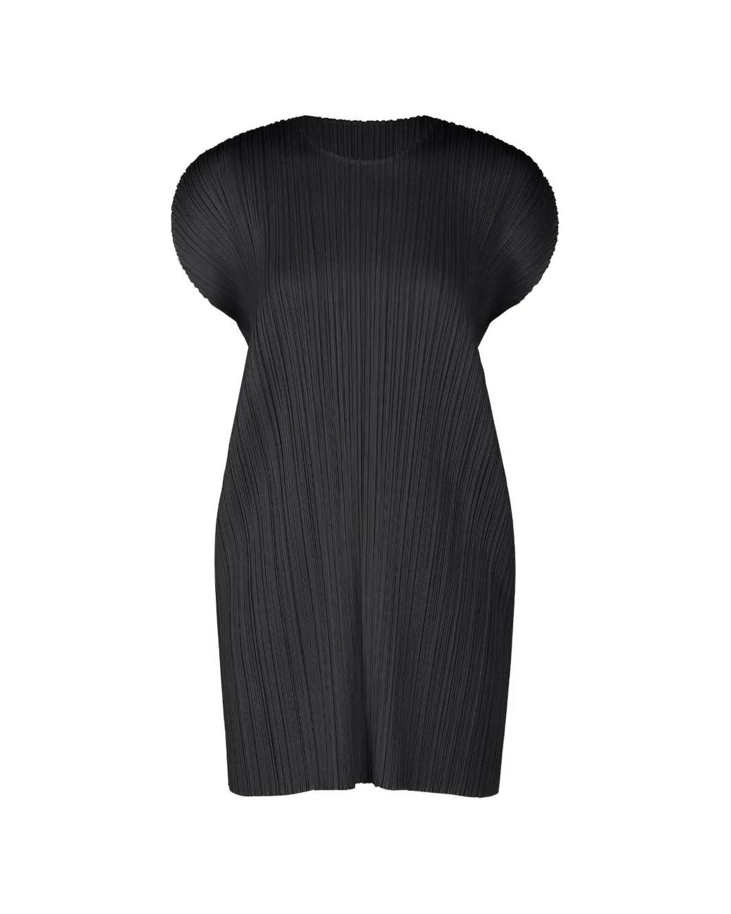 Pleats Please Issey Miyake Black Plissé-Effect Mini Dress