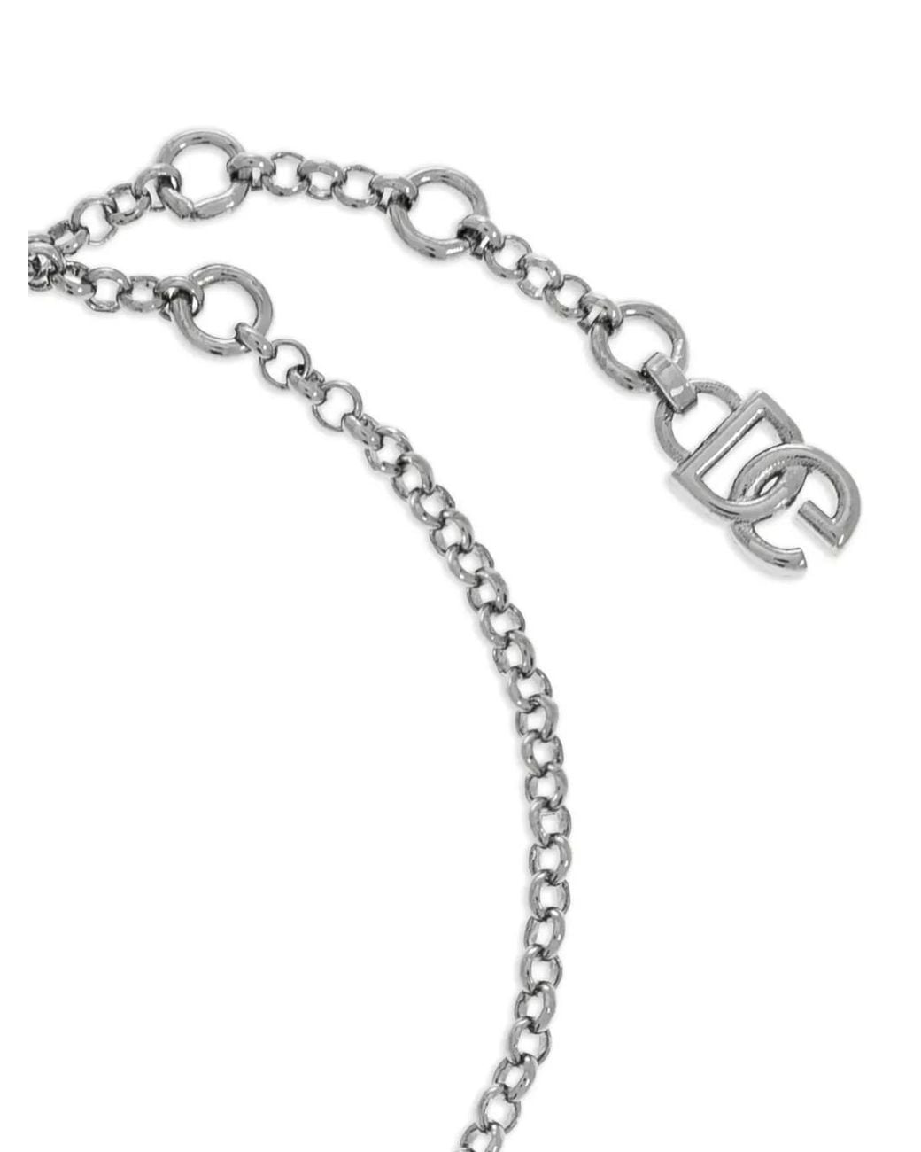 Dolce & Gabbana White Fine Link Bracelet With Cross Charm