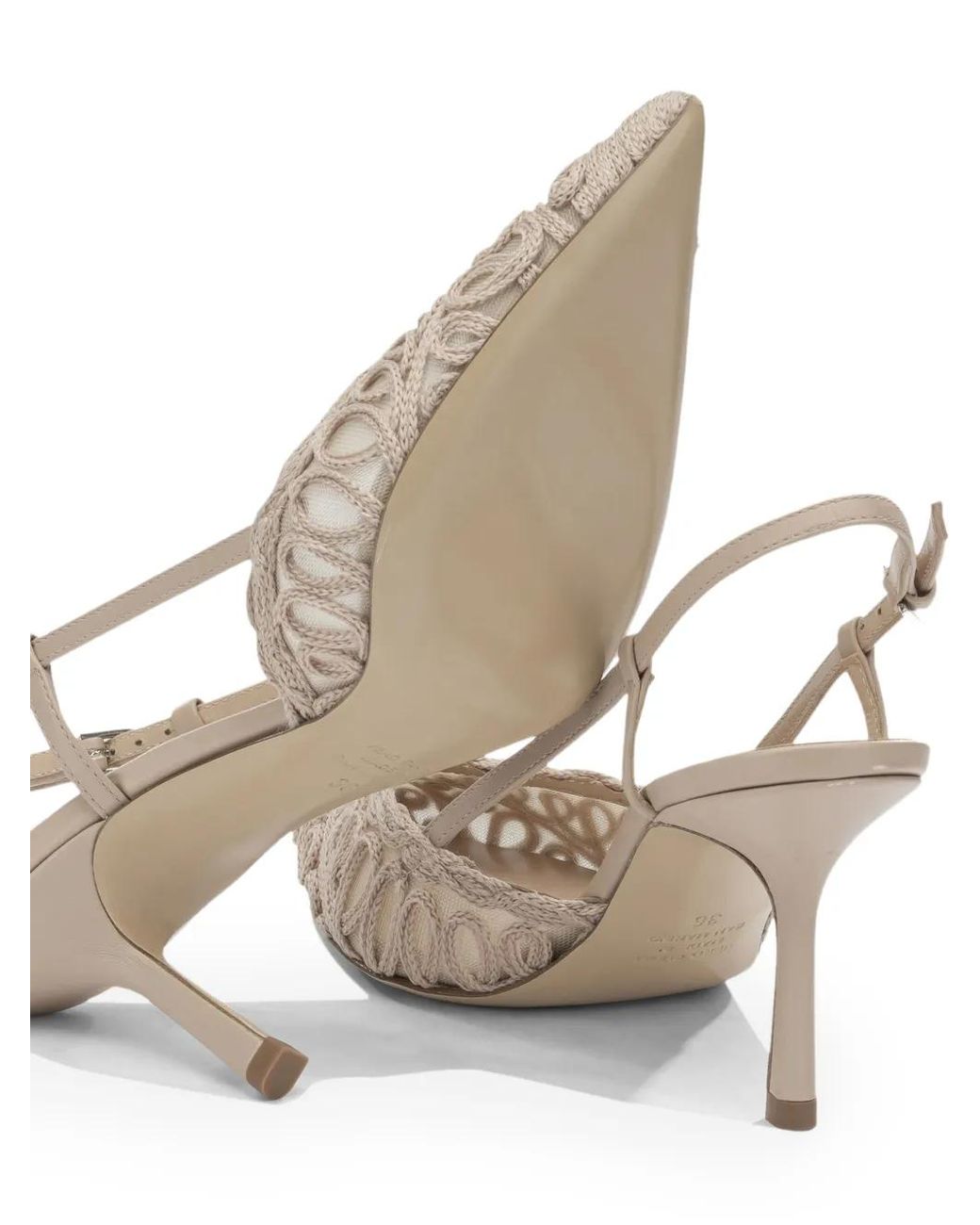 Ninalilou White Crochet-Knit Slingback Pumps