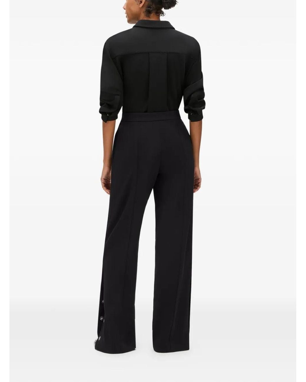 Another Tomorrow Black Graphic-Stitch Snap-Fastening Track Pants