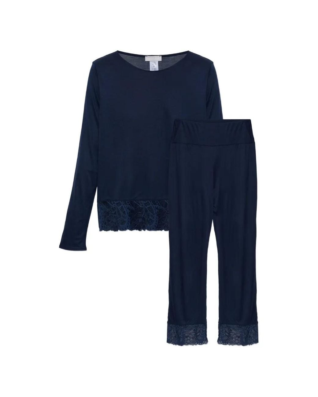 Hanro Blue Azelia Lace-Trim Pajamas