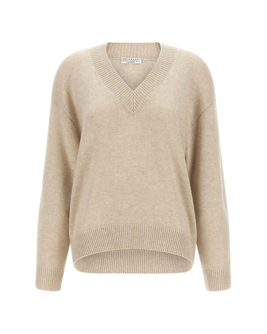 Brunello Cucinelli White Sequin-Appliqué V-Neck Sweater