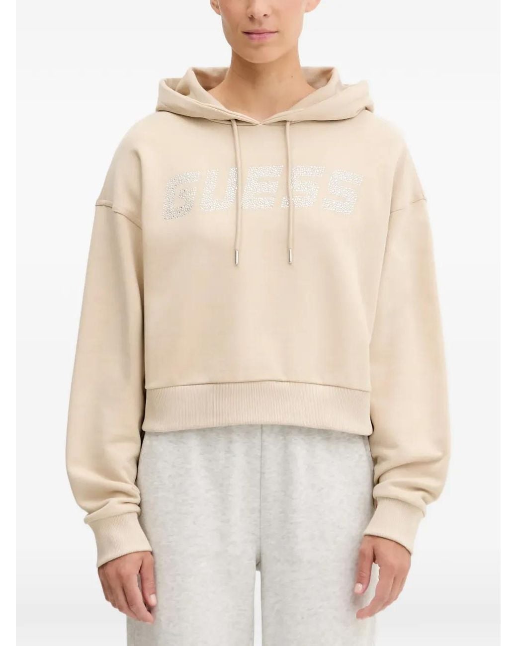 Guess Natural Primula Logo-Detail Cotton Hoodie