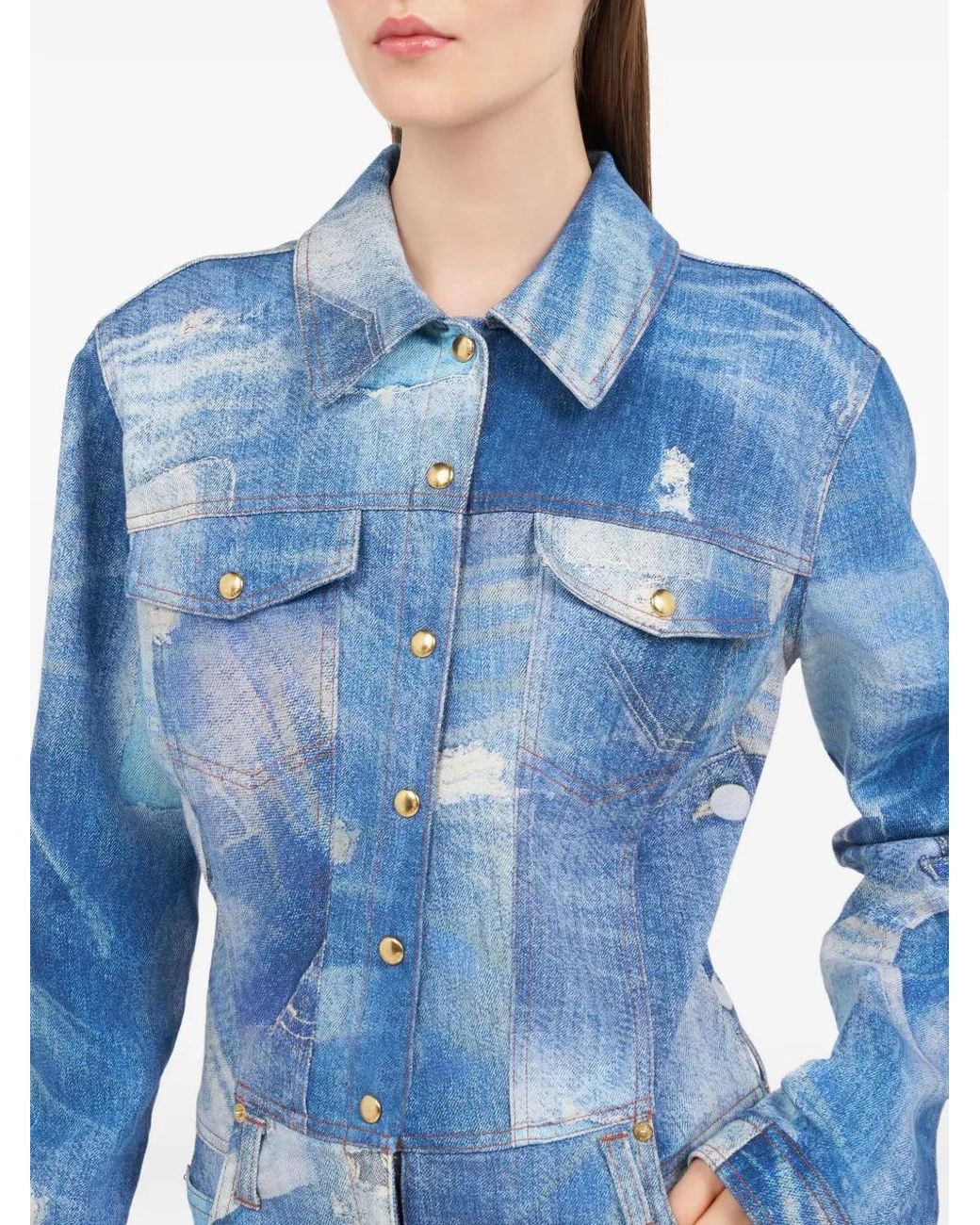 Roberto Cavalli Blue Patchwork-Effect Denim Jumpsuit