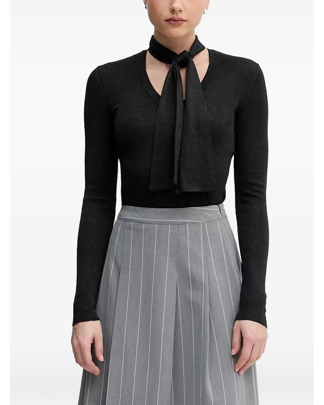 Sisley Black T-Shirt À Col Noué