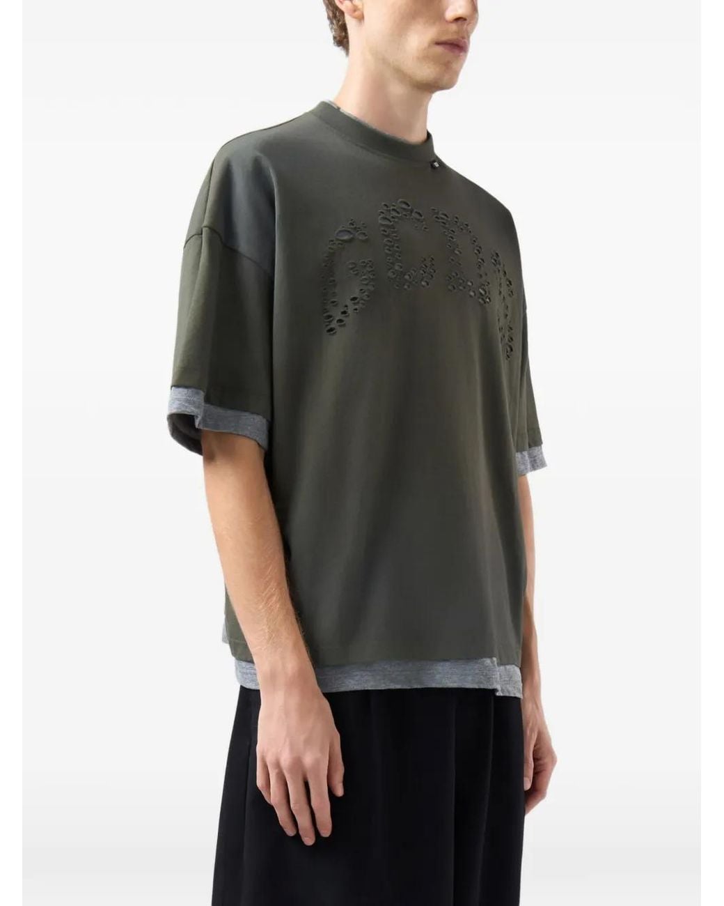 Gcds Gray T-Shirt Double Épaisseur À Découpes Laser for men