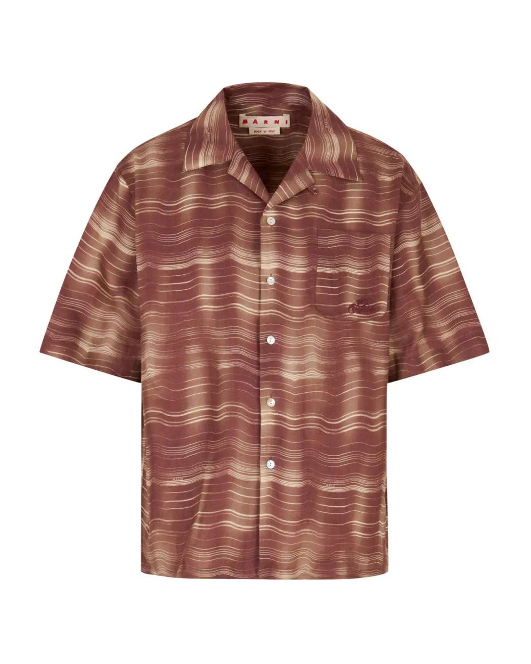 Marni Brown Ramie Bowling Shirt With Carousel Print for men