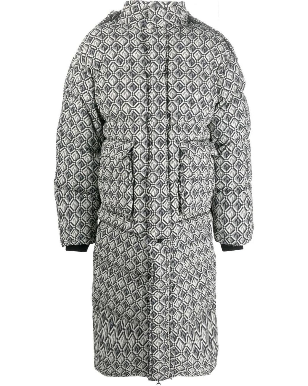 MARINE SERRE Gray Moon Diamond-Pattern Oversized Puffer Coat