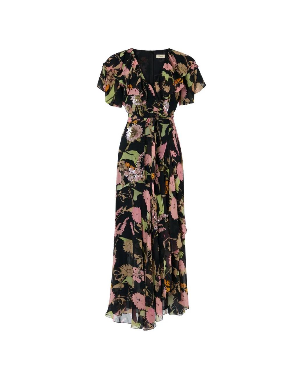 Temperley London Black Maisie Sequin-Embellished Floral-Print Dress