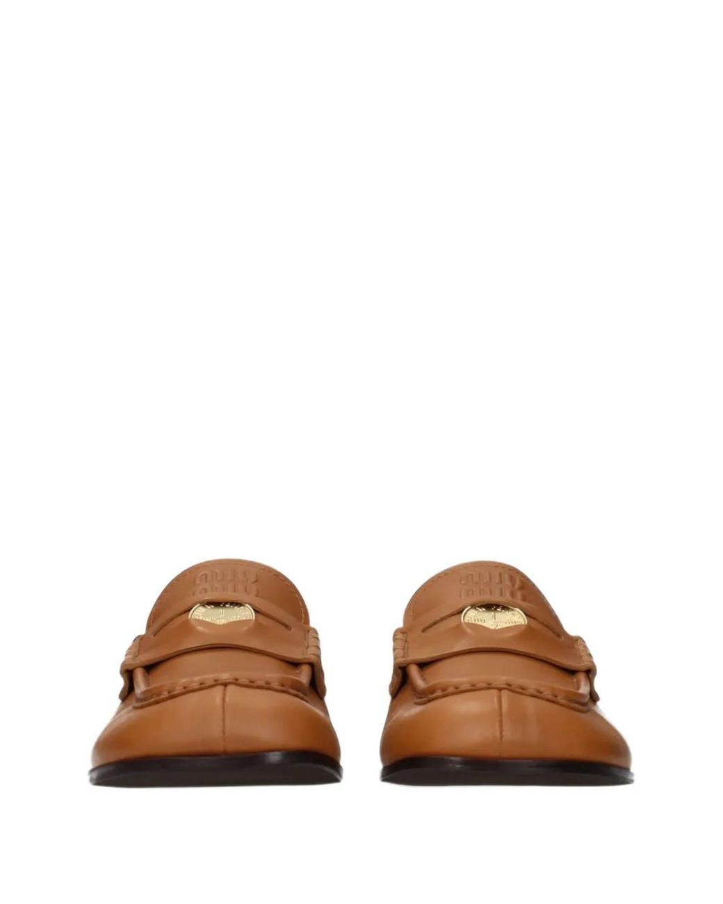 Miu Miu Brown Coin-Detail Loafers