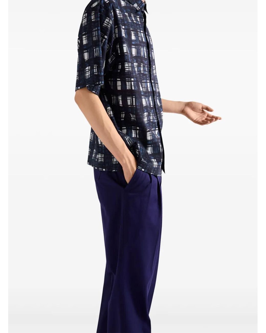Prada Blue Madras Check Pattern Shirt for men