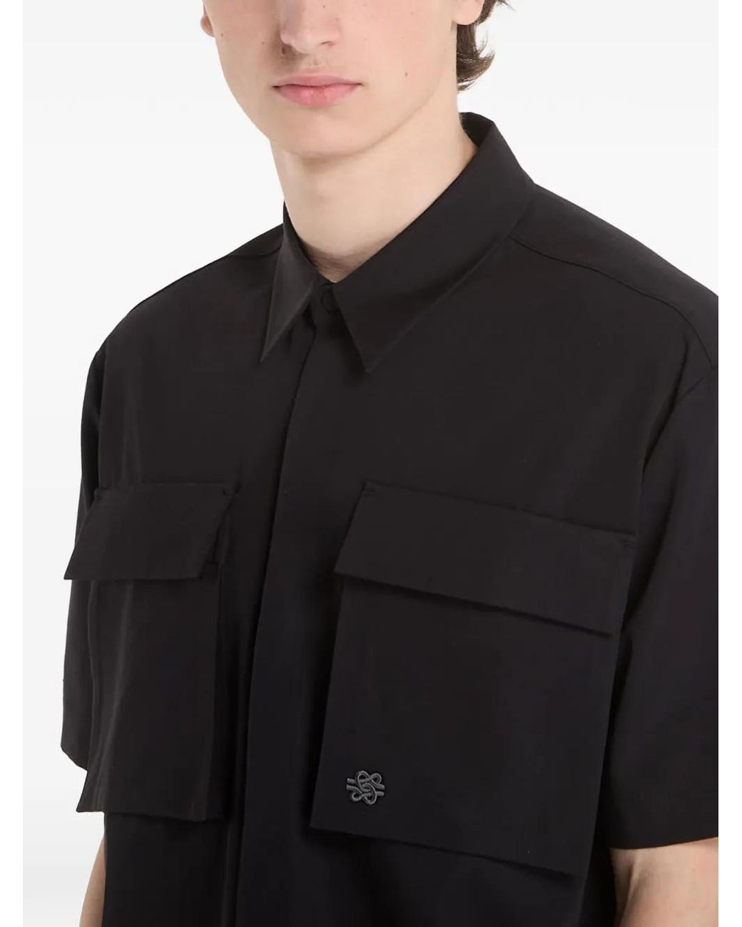 Filling Pieces Black Resort Flap-Pocket Shirt for men