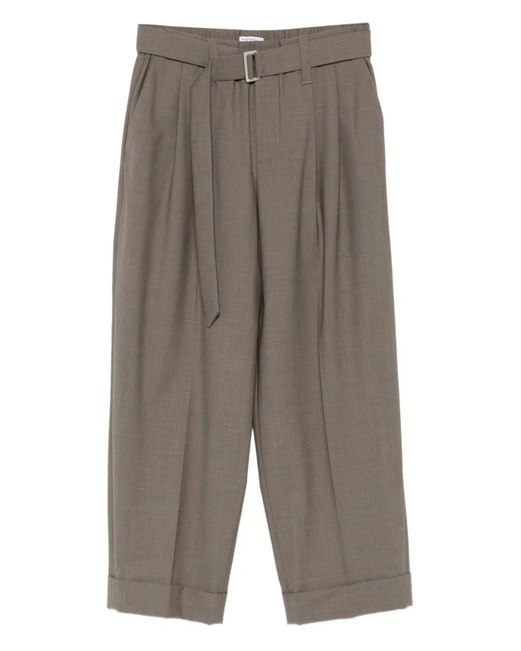Brunello Cucinelli Gray Belted Pleated Trousers