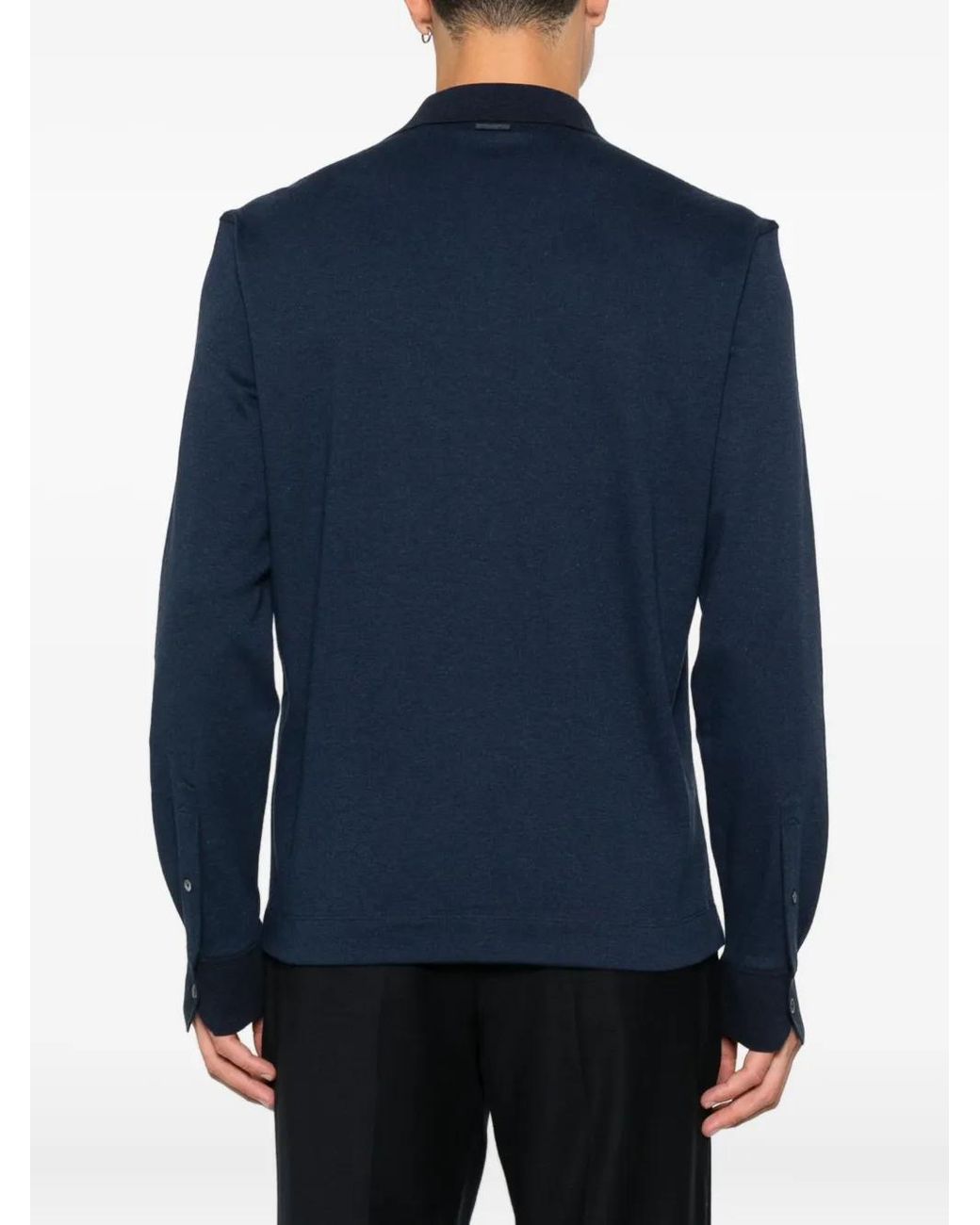 Zegna Blue Long-Sleeve Polo Shirt for men
