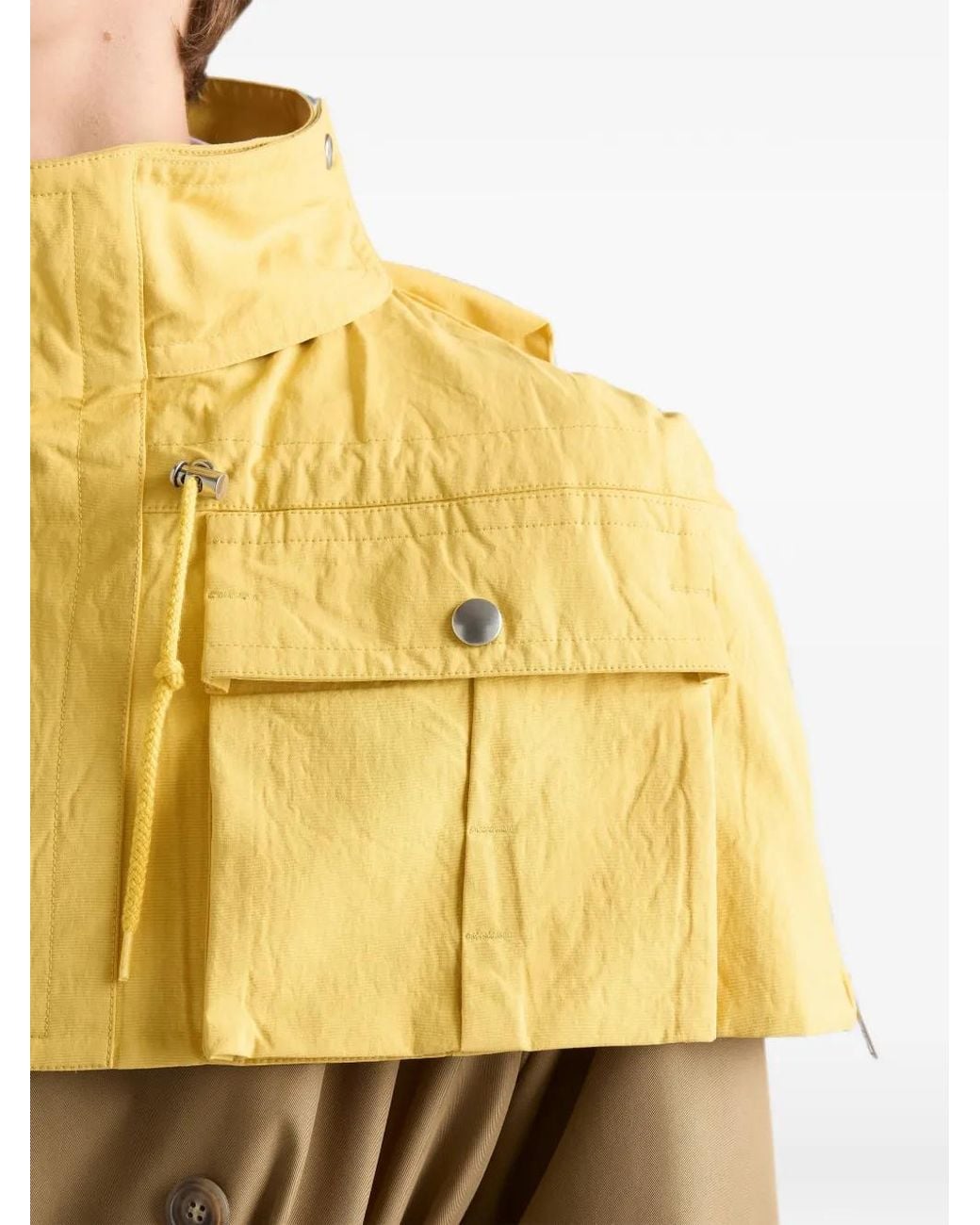 Prada Yellow Hooded Flap-Pocket Cape for men