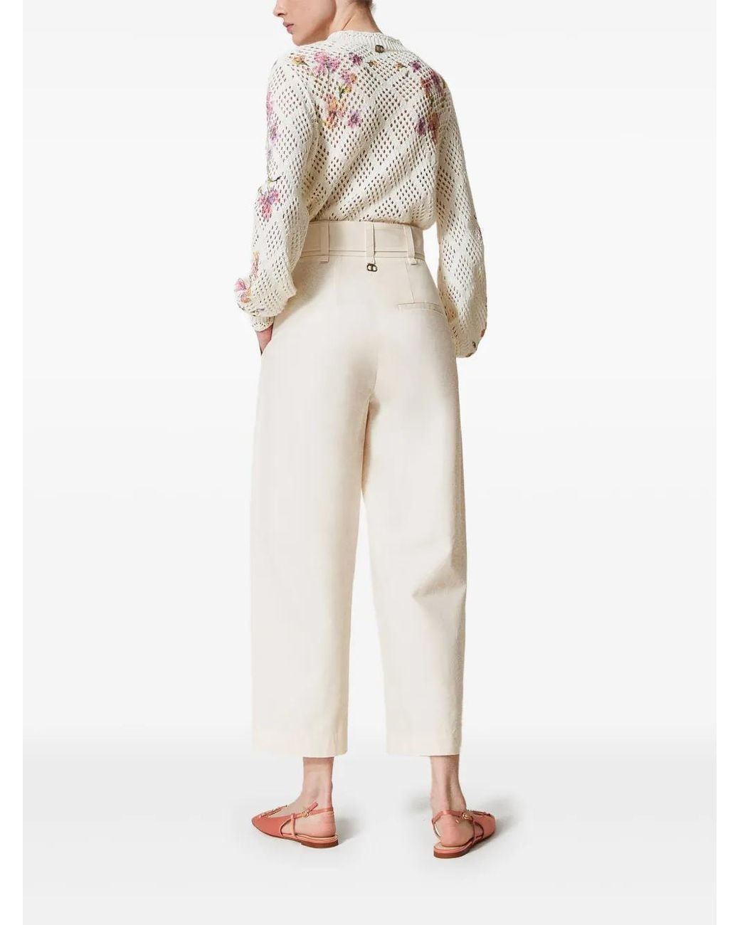 Twinset White Belted Gabardine Trousers