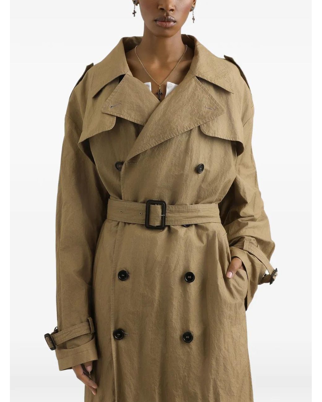 Dolce & Gabbana Natural Double-Breasted Trench Coat