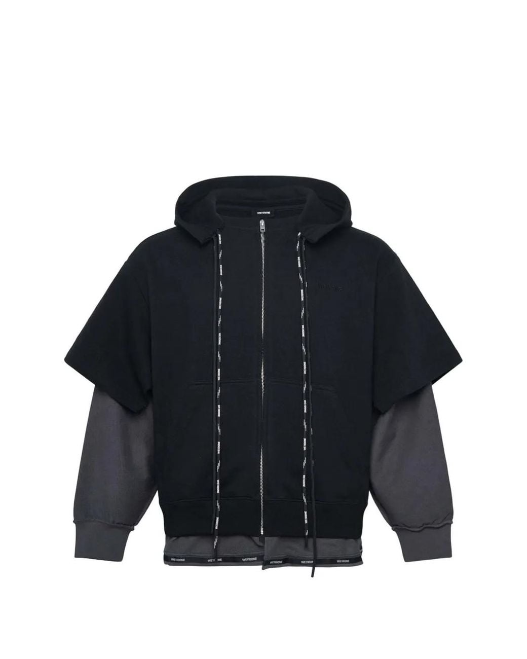 we11done Blue Hoodie À Double Cordon Et Design Superposé