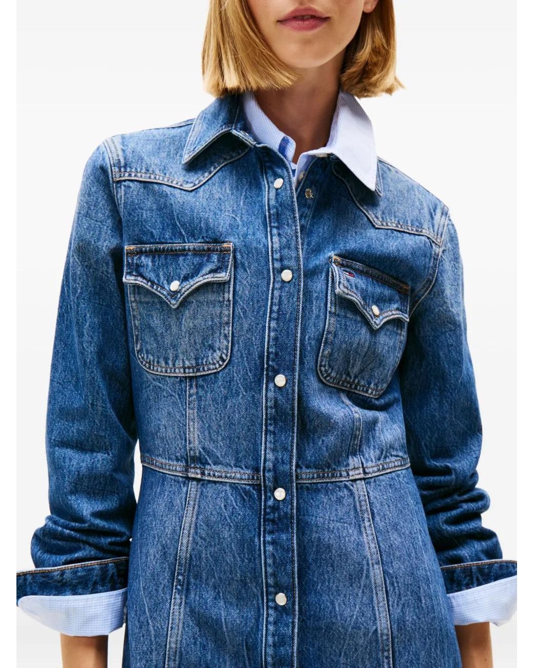 Tommy Hilfiger Blue Flounce Denim Mini Dress