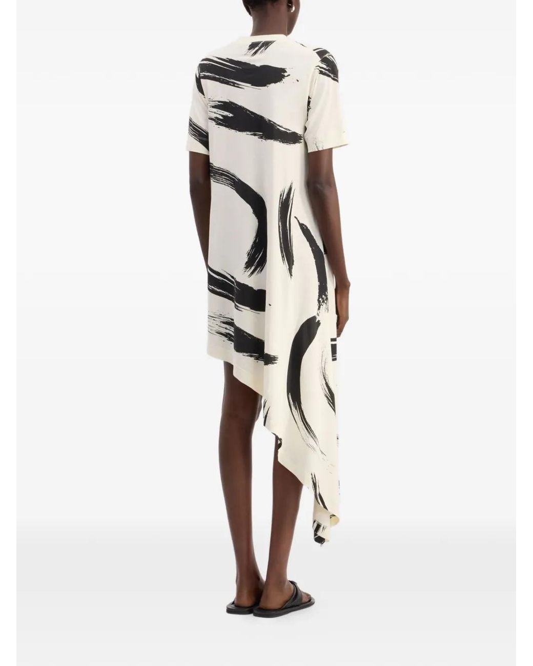 Loulou de Saison White Liya A-Line Abstract-Print Asymmetric Dress