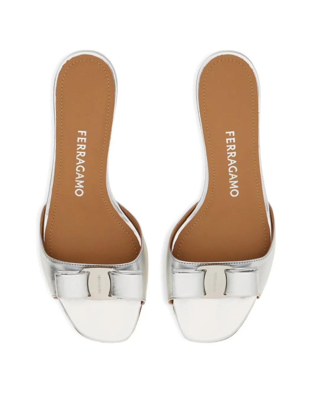 Ferragamo White Vara Bow Slides