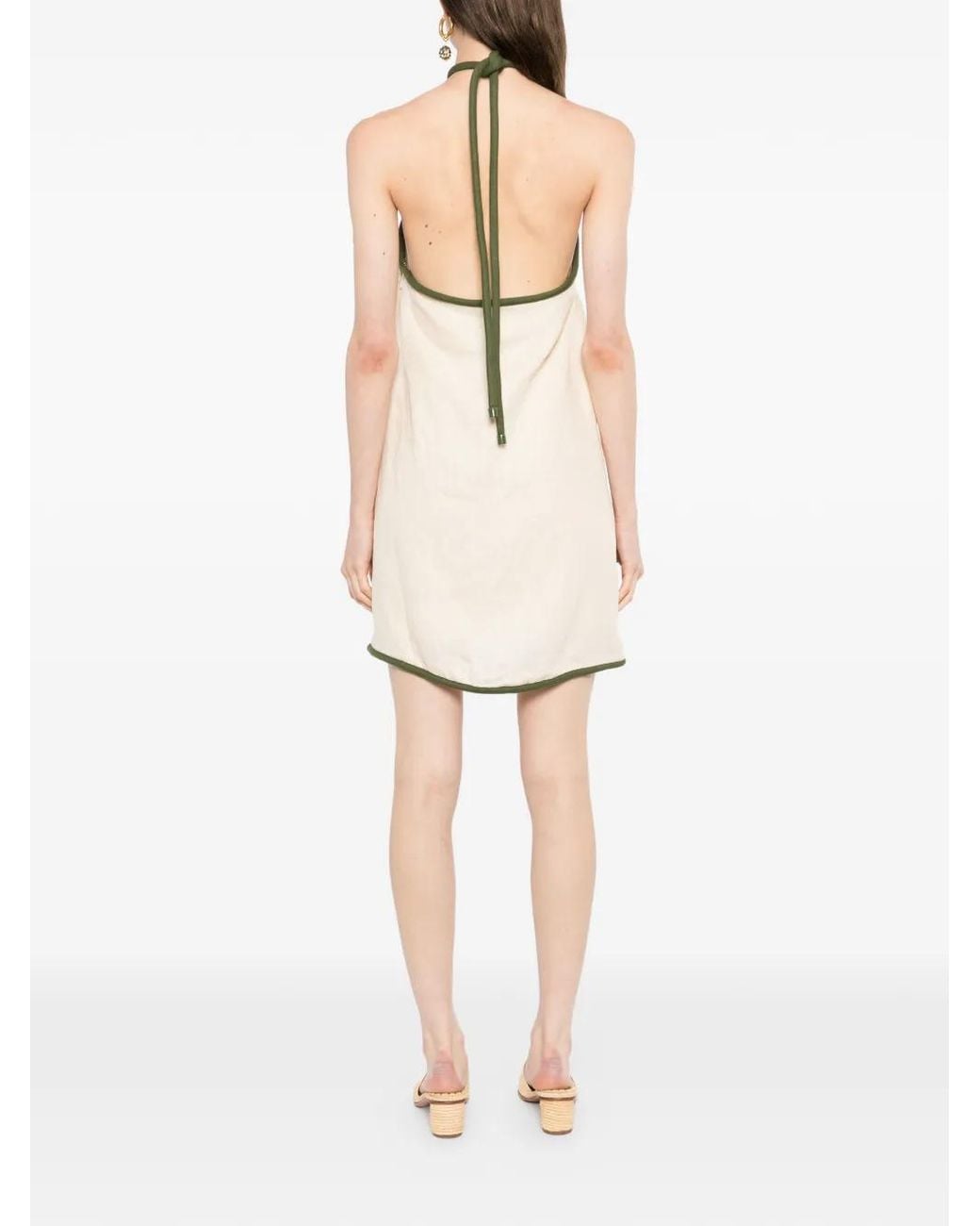 Farm Rio White Coconut Embroidery Halter Neck Euroflax Premium Linen Mini Dress