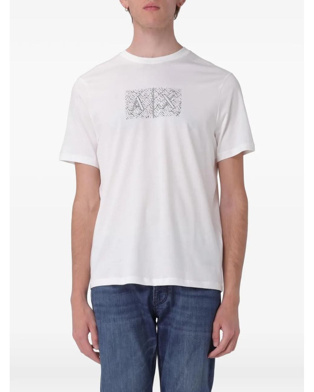 ARMANI EXCHANGE White Logo-Print Cotton T-Shirt for men