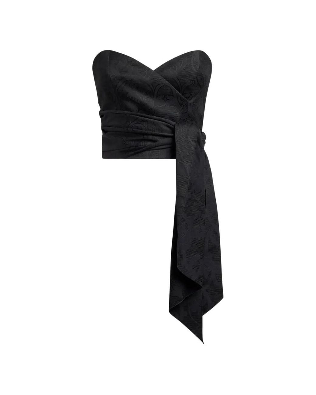 Etro Black Cotton-Blend Jacquard Bustier Top With Damask Motif