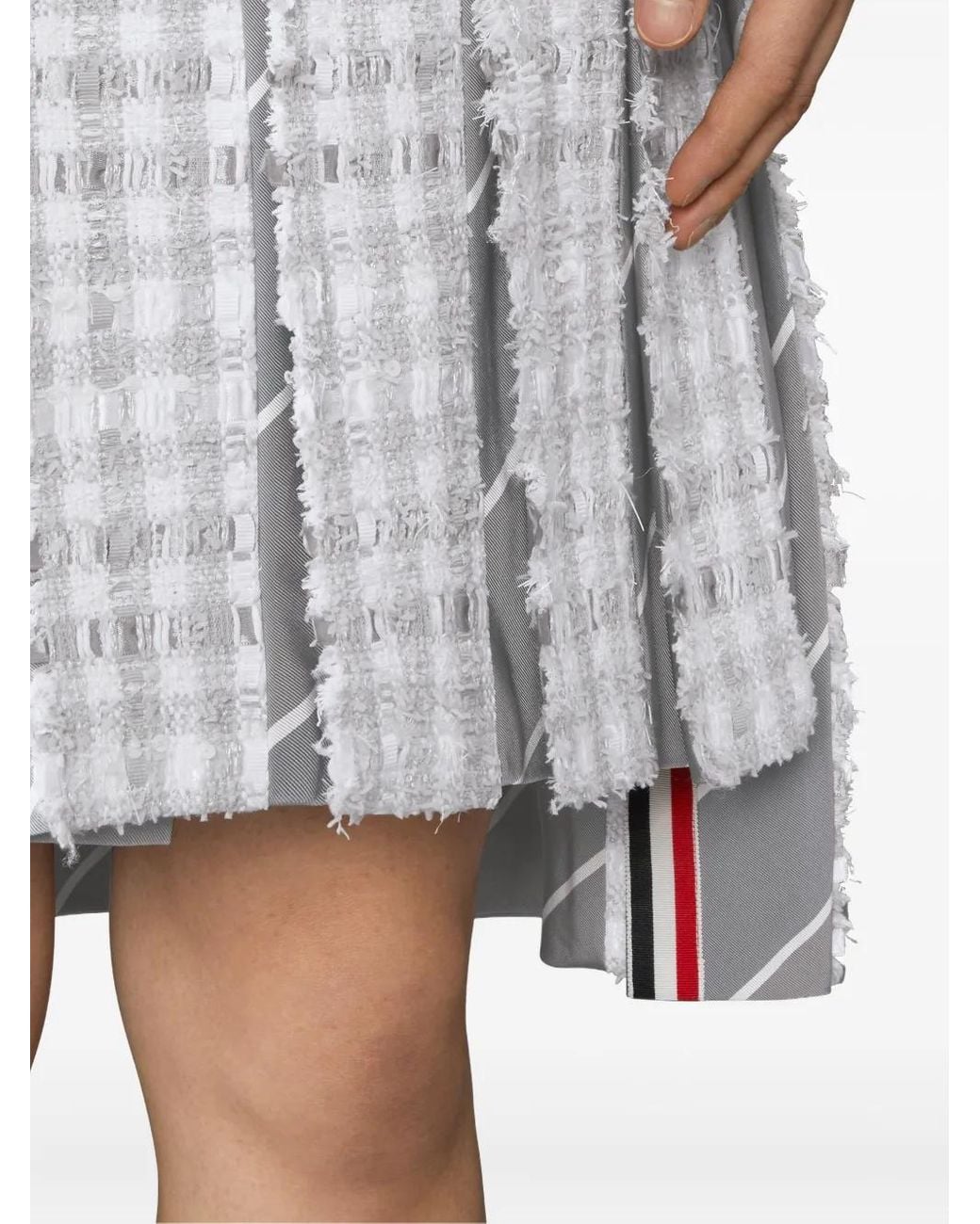 Thom Browne White Gingham-Check Pleated Tweed Skirt for men