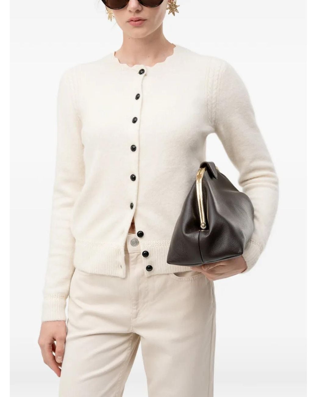 Isabel Marant Natural Scalloped-Edge Pointelle-Trim Cardigan
