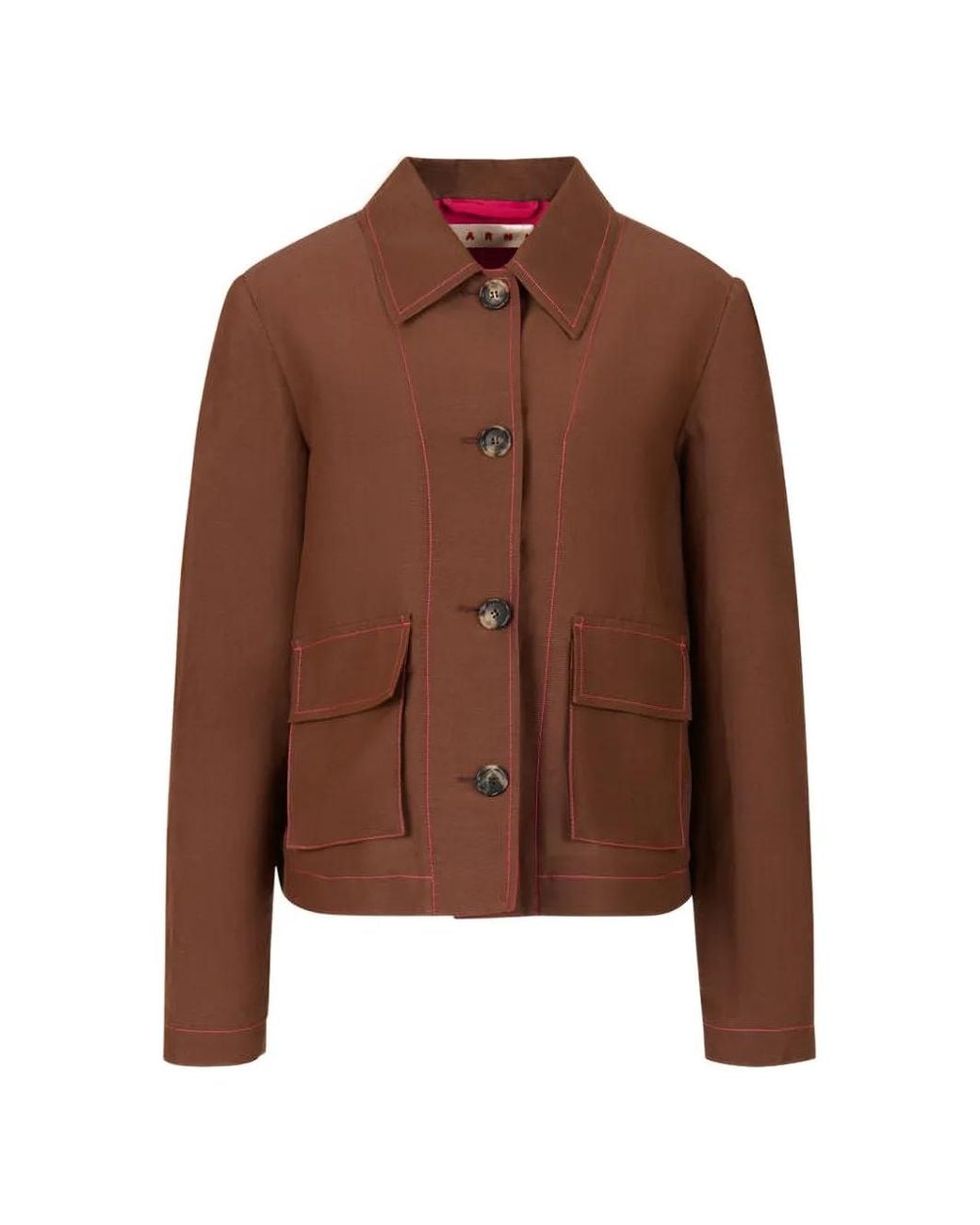 Marni Brown Viscose-Ramie Jacket With Cargo Pockets
