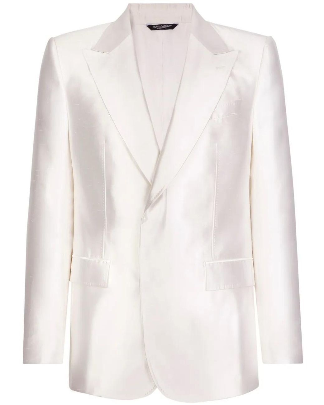 Dolce & Gabbana White Single-Breasted Silk Blazer for men