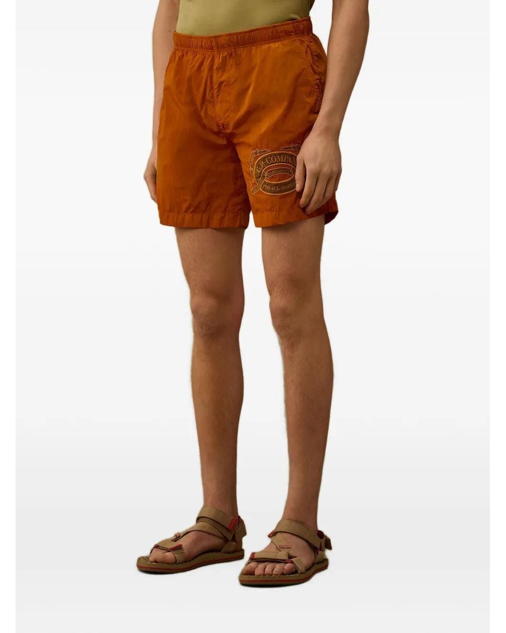 C P Company Orange Eco-Chrome-R Graphic Embroidery Swim Shorts for men