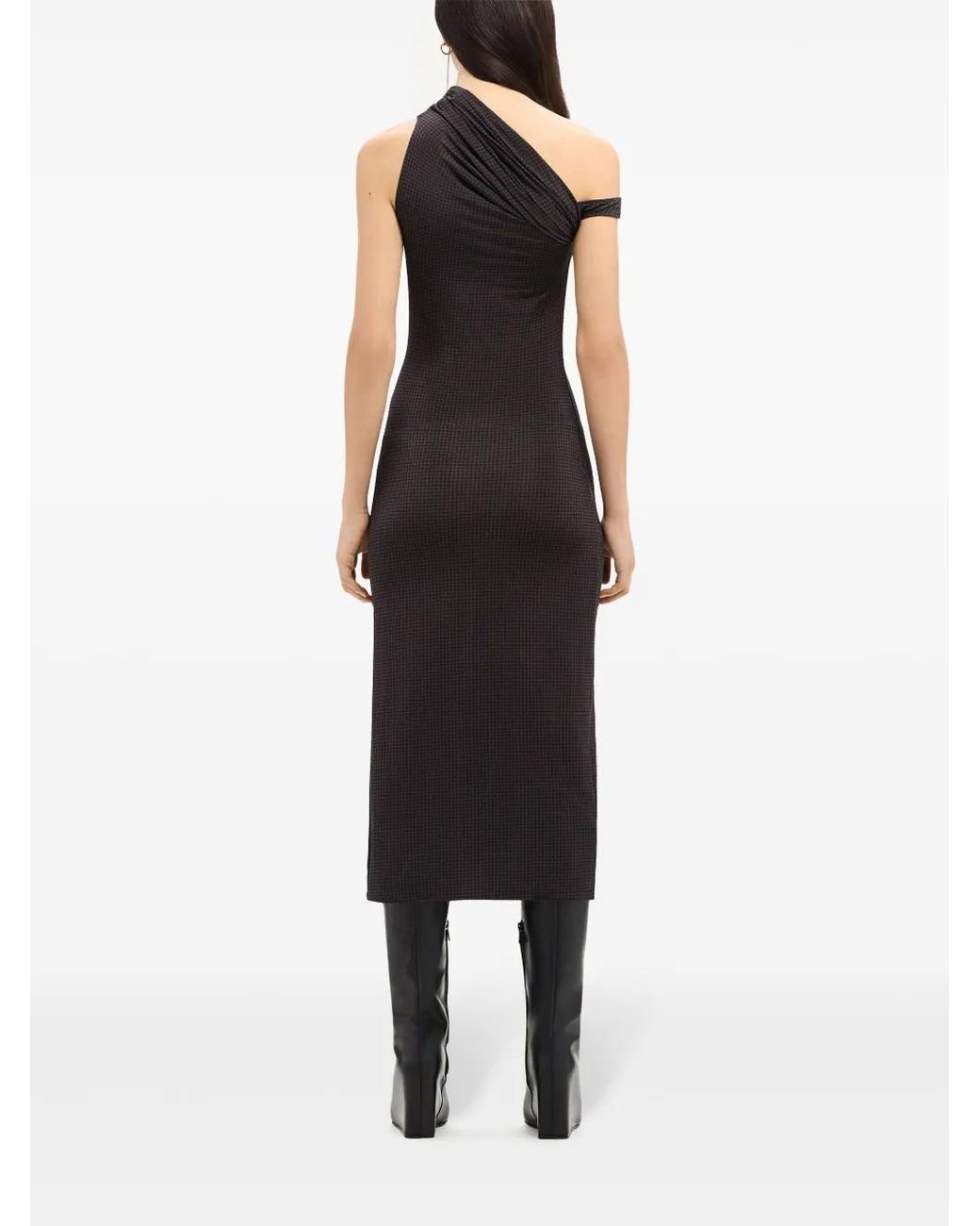 Courreges Black Houndstooth Twist Midi Dress