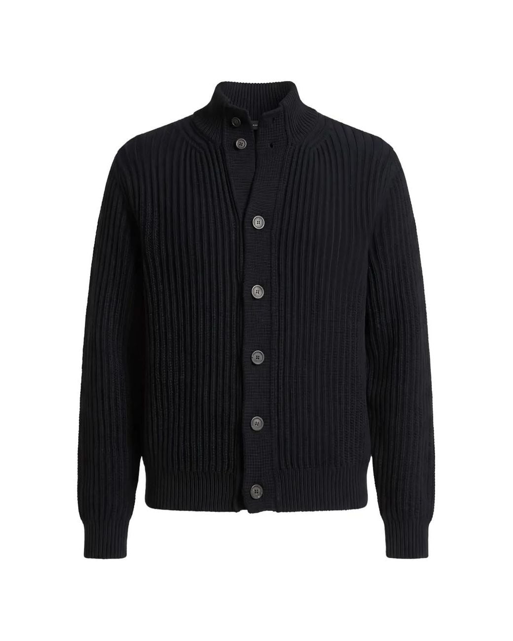 Peserico Black Ribbed-Knit Button-Up Cardigan for men
