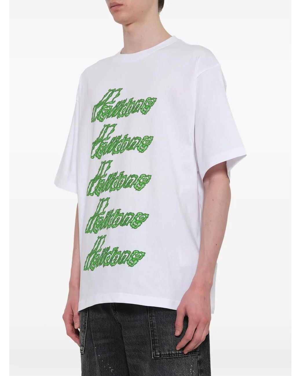 we11done Green Logo-Print T-Shirt for men