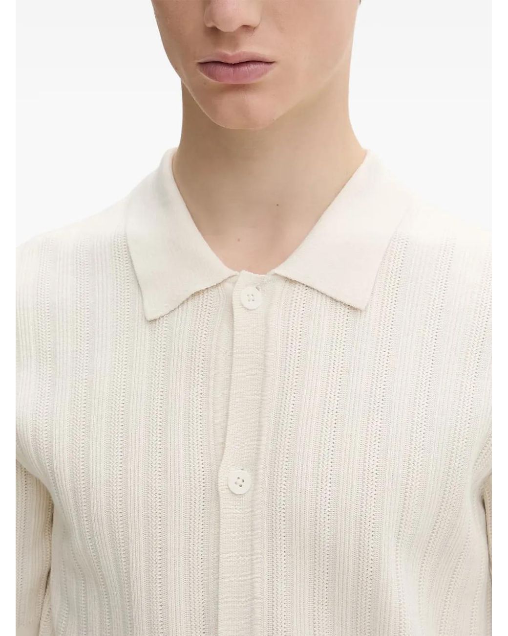 Marc O' Polo White Ribbed-Knit Short-Sleeve Shirt for men