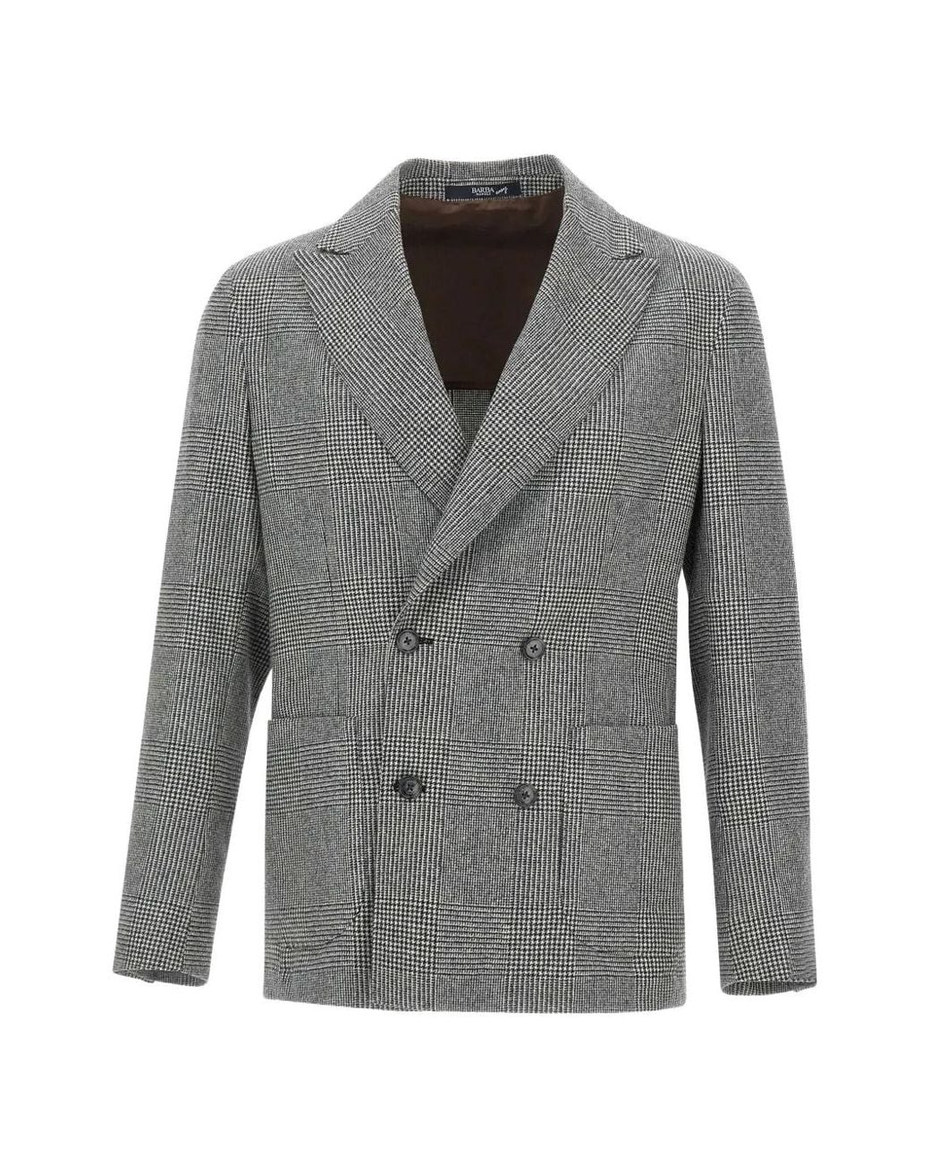Barba Napoli Gray Prince Of Wales Double-Breasted Blazer for men