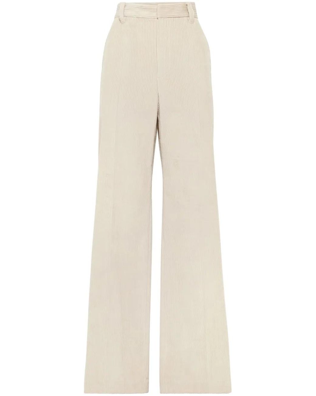 Brunello Cucinelli Natural Cotton Corduroy Wide-Leg Pants