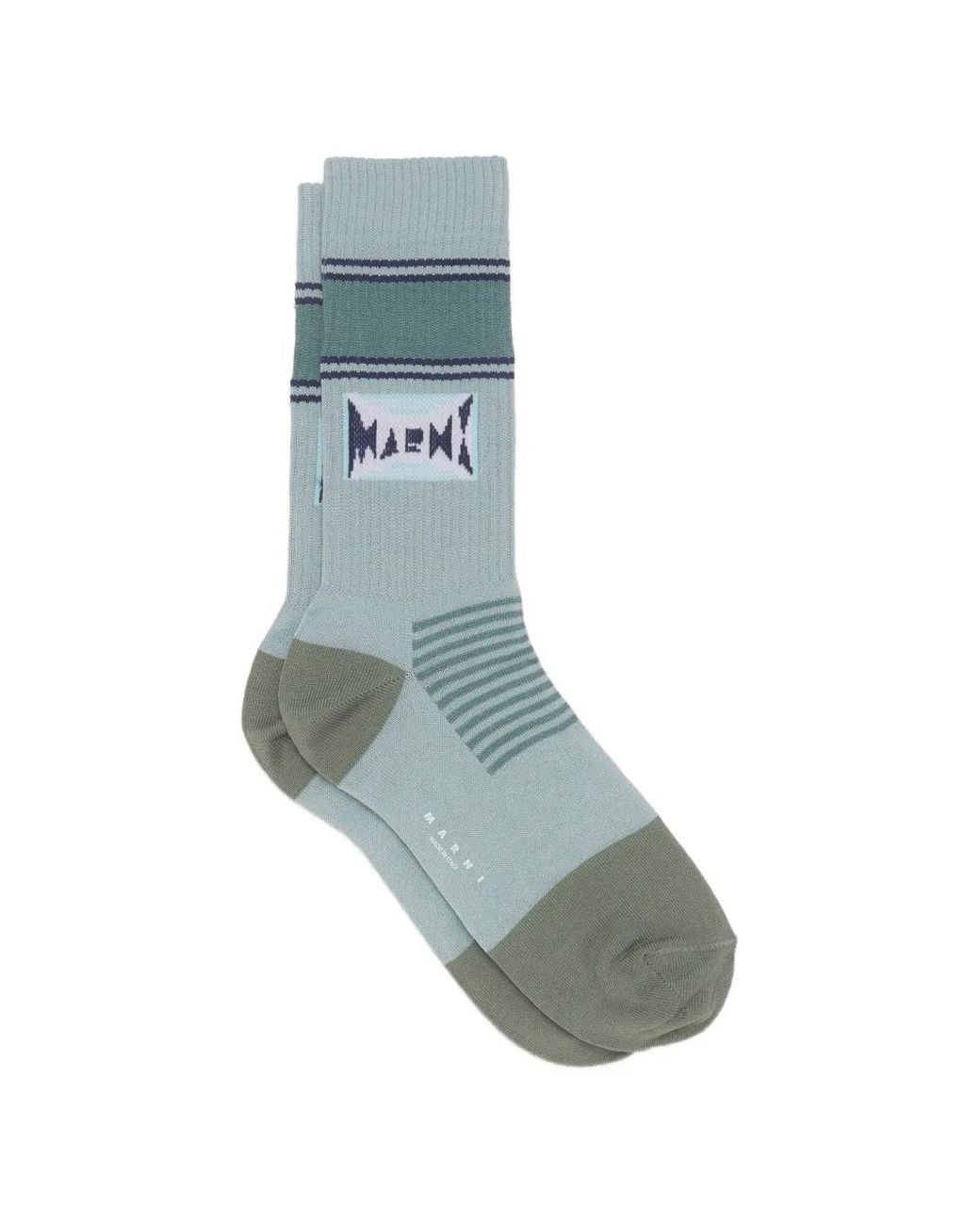 Marni Blue Cotton Socks With Jacquard Logo for men