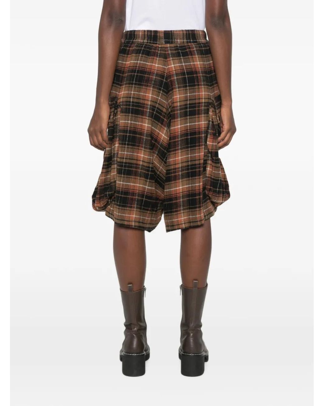 R13 Brown Check-Pattern Cargo Shorts